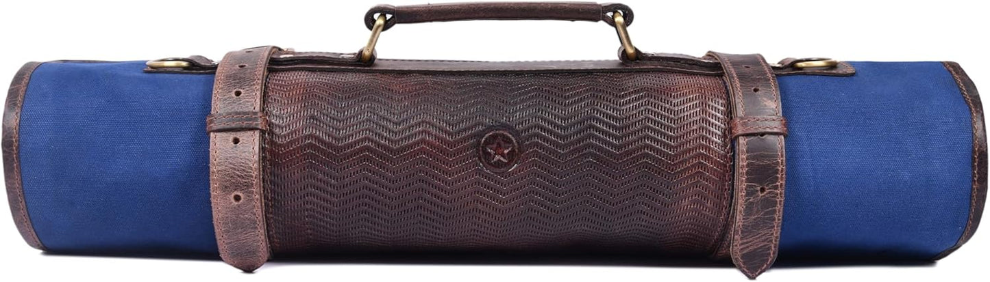 Leather Knife Roll Storage Bag, Elastic and Expandable 10 Pockets, Adjustable/Detachable Shoulder Strap, Travel-Friendly Chef Knife Case (Dark Brown, Leather)