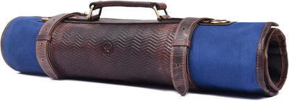 Leather Knife Roll Storage Bag, Elastic and Expandable 10 Pockets, Adjustable/Detachable Shoulder Strap, Travel-Friendly Chef Knife Case (Dark Brown, Leather)