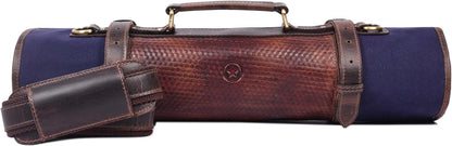 Leather Knife Roll Storage Bag, Elastic and Expandable 10 Pockets, Adjustable/Detachable Shoulder Strap, Travel-Friendly Chef Knife Case (Dark Brown, Leather)