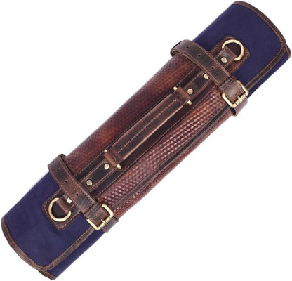 Leather Knife Roll Storage Bag, Elastic and Expandable 10 Pockets, Adjustable/Detachable Shoulder Strap, Travel-Friendly Chef Knife Case (Dark Brown, Leather)
