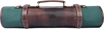 Leather Knife Roll Storage Bag, Elastic and Expandable 10 Pockets, Adjustable/Detachable Shoulder Strap, Travel-Friendly Chef Knife Case (Dark Brown, Leather)