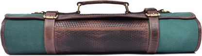 Leather Knife Roll Storage Bag, Elastic and Expandable 10 Pockets, Adjustable/Detachable Shoulder Strap, Travel-Friendly Chef Knife Case (Dark Brown, Leather)