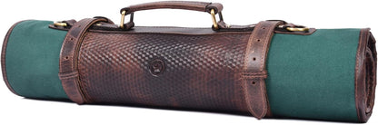 Leather Knife Roll Storage Bag, Elastic and Expandable 10 Pockets, Adjustable/Detachable Shoulder Strap, Travel-Friendly Chef Knife Case (Dark Brown, Leather)