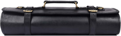 Leather Knife Roll Storage Bag, Elastic and Expandable 10 Pockets, Adjustable/Detachable Shoulder Strap, Travel-Friendly Chef Knife Case (Dark Brown, Leather)