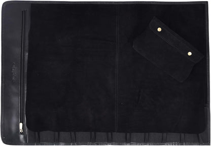 Leather Knife Roll Storage Bag, Elastic and Expandable 10 Pockets, Adjustable/Detachable Shoulder Strap, Travel-Friendly Chef Knife Case (Dark Brown, Leather)