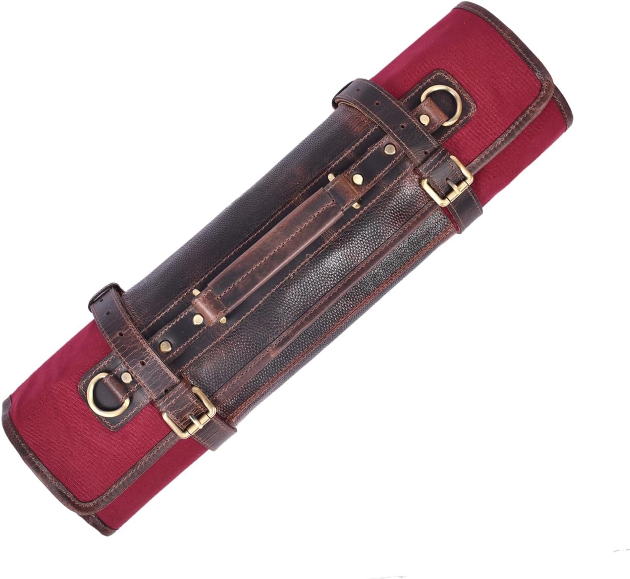 Leather Knife Roll Storage Bag, Elastic and Expandable 10 Pockets, Adjustable/Detachable Shoulder Strap, Travel-Friendly Chef Knife Case (Dark Brown, Leather)