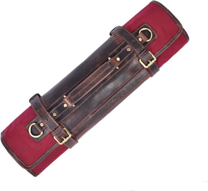 Leather Knife Roll Storage Bag, Elastic and Expandable 10 Pockets, Adjustable/Detachable Shoulder Strap, Travel-Friendly Chef Knife Case (Dark Brown, Leather)