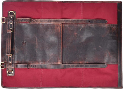 Leather Knife Roll Storage Bag, Elastic and Expandable 10 Pockets, Adjustable/Detachable Shoulder Strap, Travel-Friendly Chef Knife Case (Dark Brown, Leather)