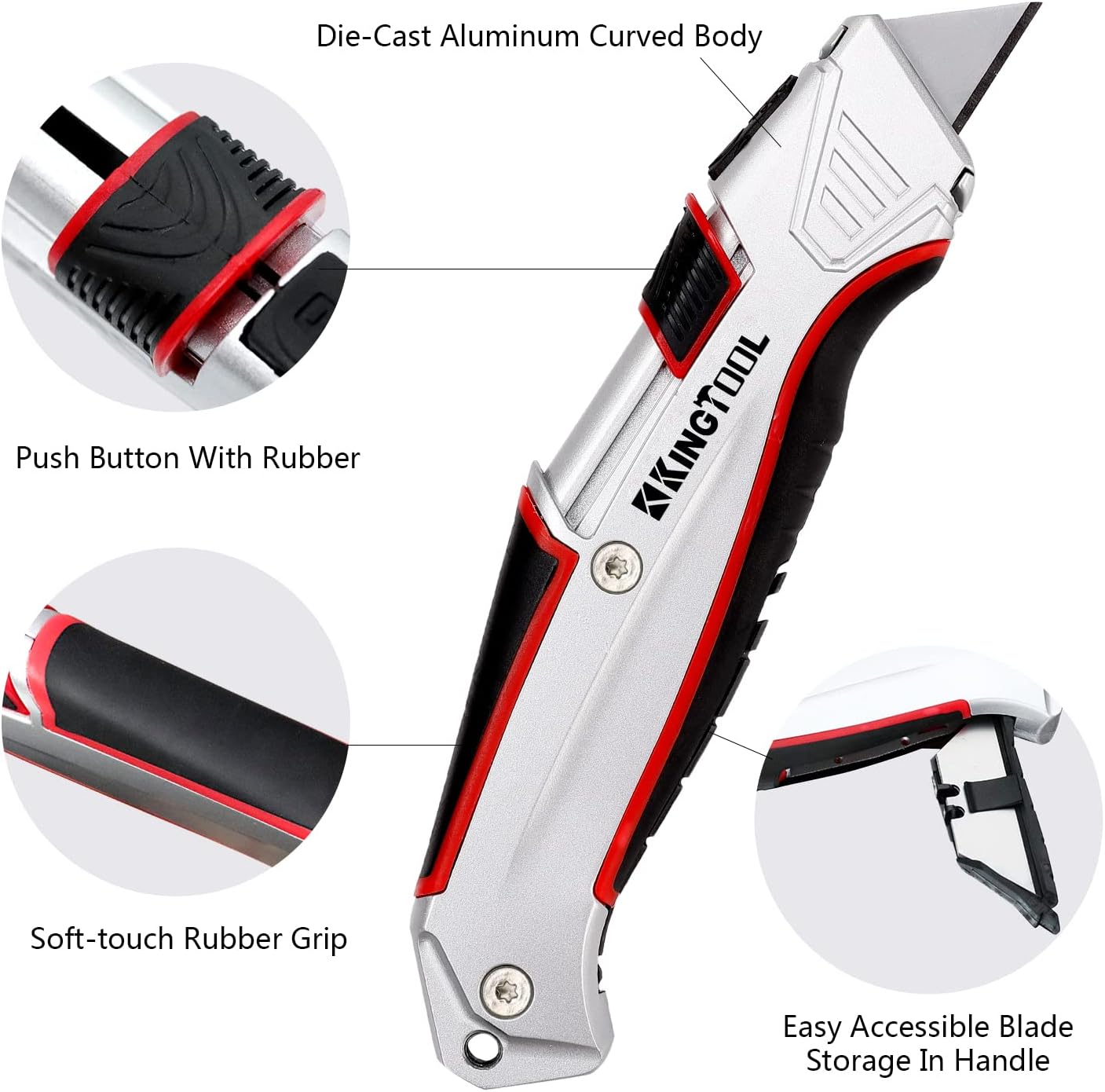 Self-Retracting Box Cutter with Holster & Belt Clip, Auto Retractable Safety Utility Knife with Total 10PCS SK5 blades, Aaluminum Shell with Rubber Grip, Sturdy & Strong
