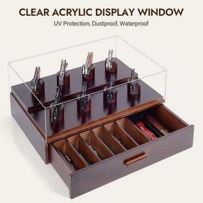 Knife Display Case, Pocket Knife Collection Display Holder, Folding Knife Wooden Showcase Display Organizer Storage with Drawers and Acrylic Cover, Surprise Gift for Men
