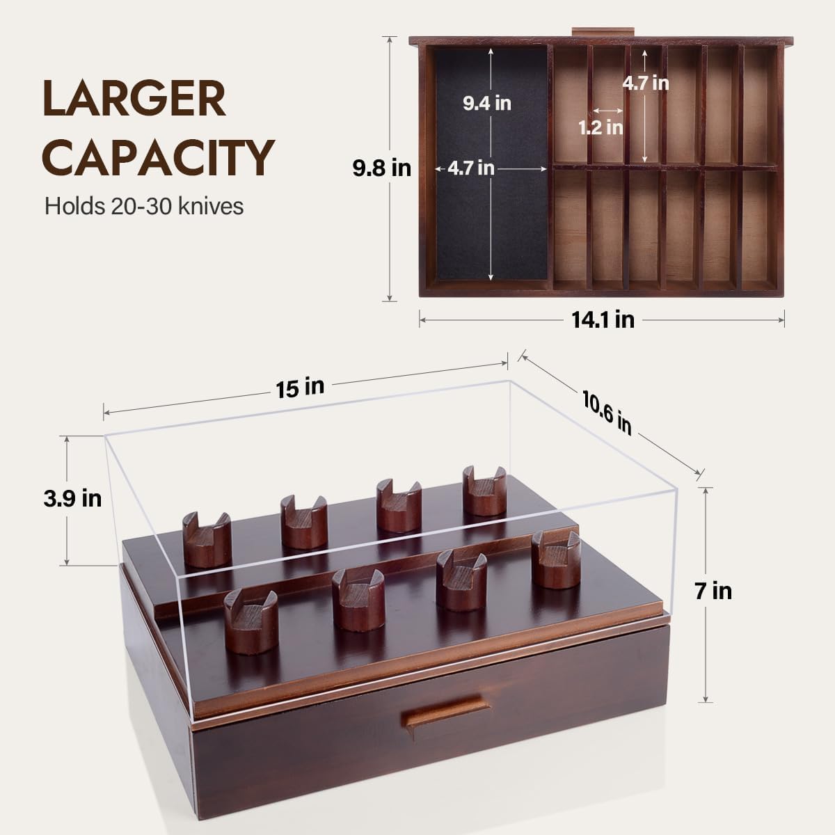 Knife Display Case, Pocket Knife Collection Display Holder, Folding Knife Wooden Showcase Display Organizer Storage with Drawers and Acrylic Cover, Surprise Gift for Men