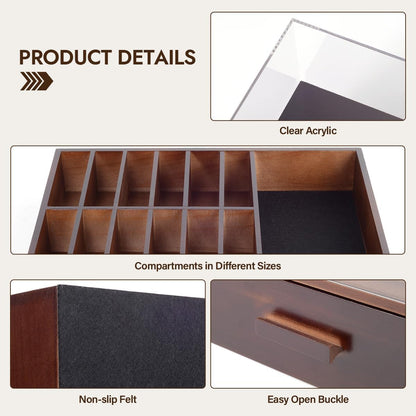Knife Display Case, Pocket Knife Collection Display Holder, Folding Knife Wooden Showcase Display Organizer Storage with Drawers and Acrylic Cover, Surprise Gift for Men