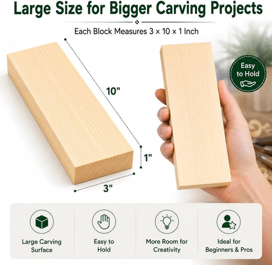 4 Pcs Unfinished Wood Blocks, 3x10x1 Inch Wooden Block, Wood Carving Blocks for Crafting Home Crafts DIY Supplies Carving Crafting