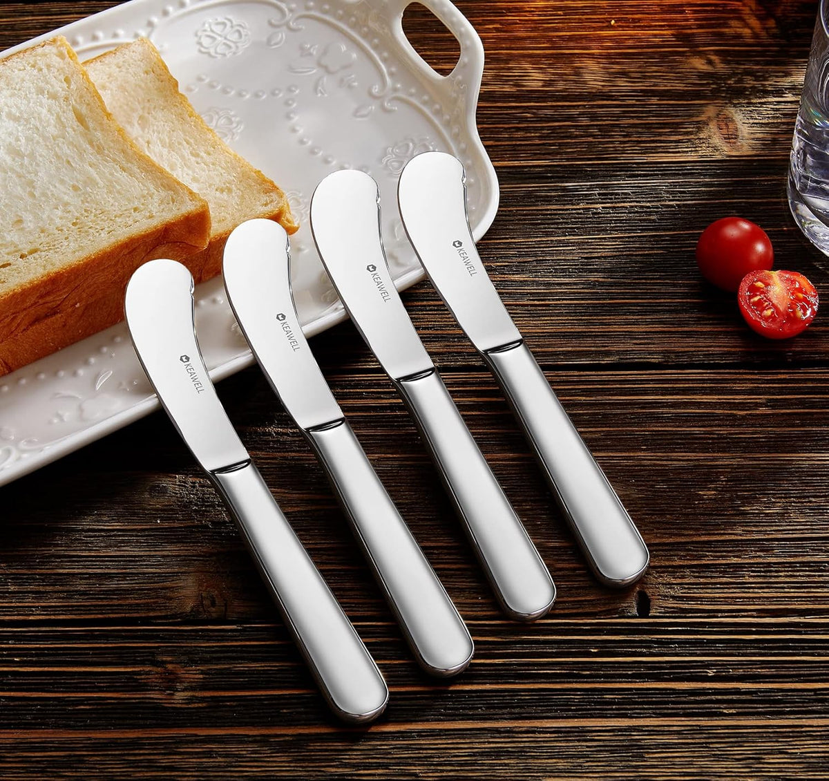 Premium Louise 4-Piece 6.7-Inch Stainless Steel Butter Knives | Butter Spreaders for Butter, Jam & Soft Cheese; Sturdy Construction; Smooth Edges; Balanced Feel; Dishwasher Safe