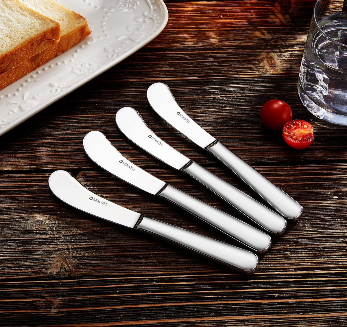 Premium Louise 4-Piece 6.7-Inch Stainless Steel Butter Knives | Butter Spreaders for Butter, Jam & Soft Cheese; Sturdy Construction; Smooth Edges; Balanced Feel; Dishwasher Safe