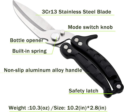 poultry shears Kitchen scissors for Chicken Can Be Used as a Knife, Dishwasher safe, Effortlessly cuts through cartilage, featuring a built-in spring mechanism.Can be used as a present（Black）