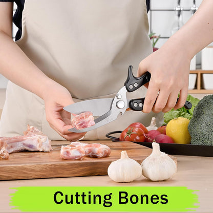 poultry shears Kitchen scissors for Chicken Can Be Used as a Knife, Dishwasher safe, Effortlessly cuts through cartilage, featuring a built-in spring mechanism.Can be used as a present（Black）