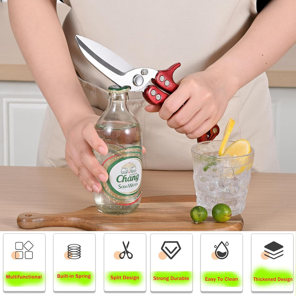 poultry shears Kitchen scissors for Chicken Can Be Used as a Knife, Dishwasher safe, Effortlessly cuts through cartilage, featuring a built-in spring mechanism.Can be used as a present（Black）