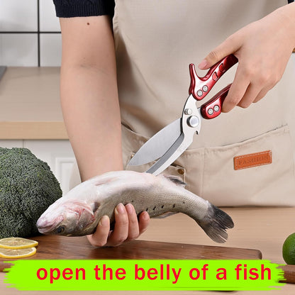 poultry shears Kitchen scissors for Chicken Can Be Used as a Knife, Dishwasher safe, Effortlessly cuts through cartilage, featuring a built-in spring mechanism.Can be used as a present（Black）