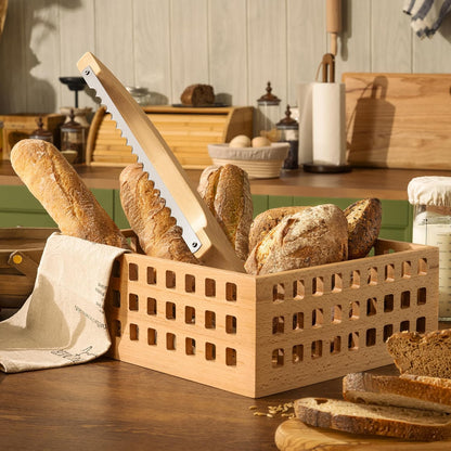 Bread Knife Package Slicer for Sourdough Bread, 16.5" Premium Wooden Bow Design, Premium Stainless Steel Serrated Saw, Cutter for cutting Loaf, Sandwich, Bagels, Homemade Bread & more - Birch