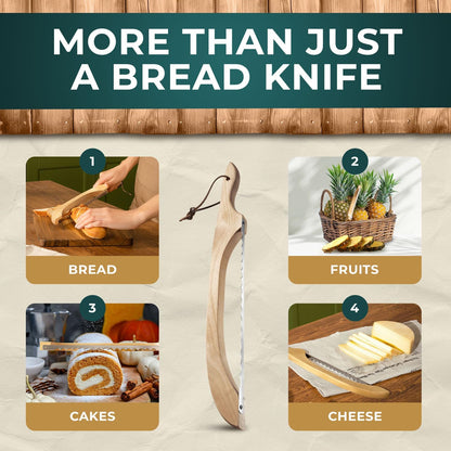 Bread Knife Package Slicer for Sourdough Bread, 16.5" Premium Wooden Bow Design, Premium Stainless Steel Serrated Saw, Cutter for cutting Loaf, Sandwich, Bagels, Homemade Bread & more - Birch