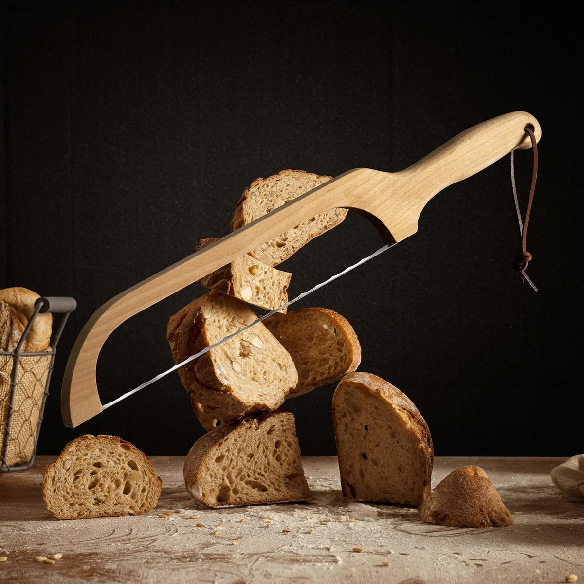 Bread Knife Package Slicer for Sourdough Bread, 16.5" Premium Wooden Bow Design, Premium Stainless Steel Serrated Saw, Cutter for cutting Loaf, Sandwich, Bagels, Homemade Bread & more - Birch