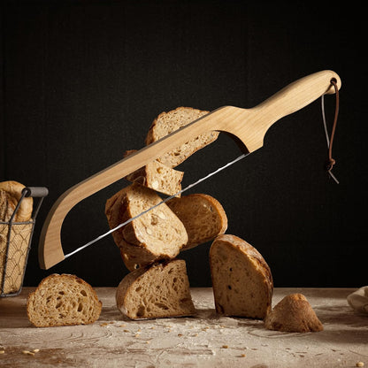 Bread Knife Package Slicer for Sourdough Bread, 16.5" Premium Wooden Bow Design, Premium Stainless Steel Serrated Saw, Cutter for cutting Loaf, Sandwich, Bagels, Homemade Bread & more - Birch