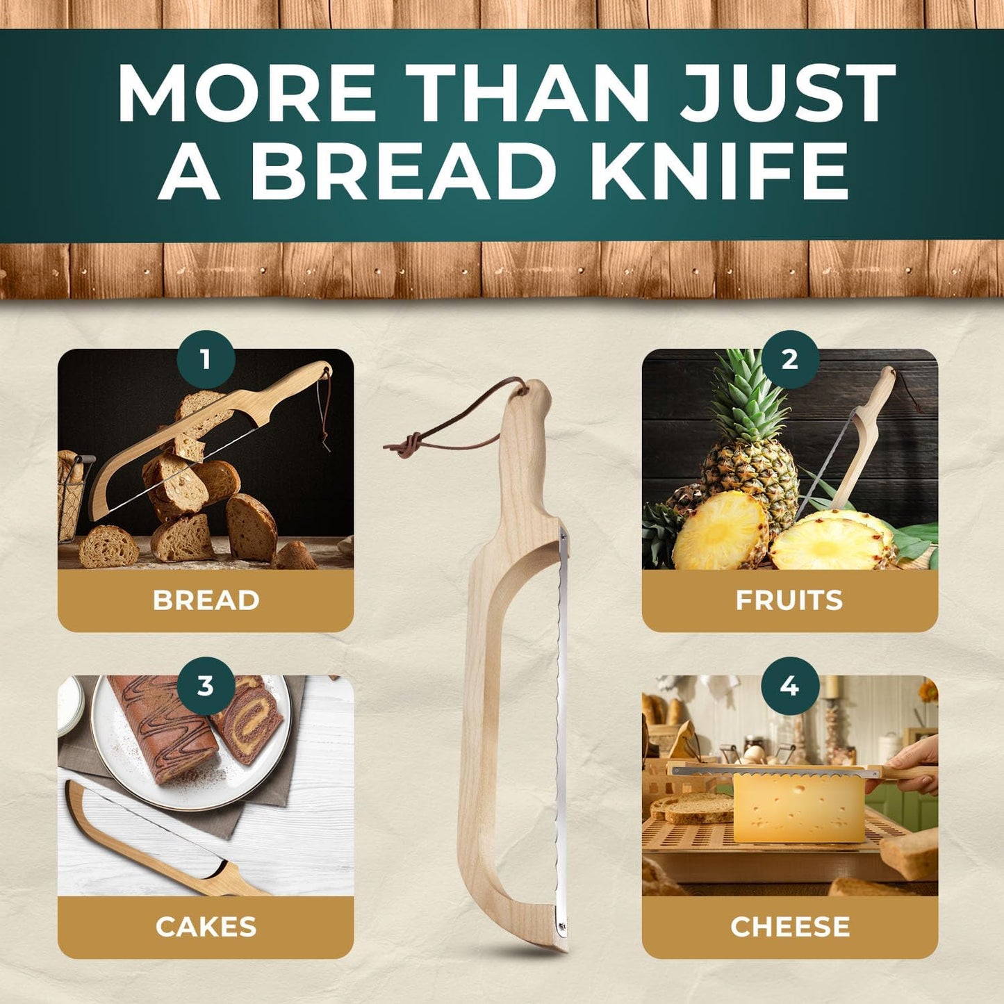 Bread Knife Package Slicer for Sourdough Bread, 16.5" Premium Wooden Bow Design, Premium Stainless Steel Serrated Saw, Cutter for cutting Loaf, Sandwich, Bagels, Homemade Bread & more - Birch