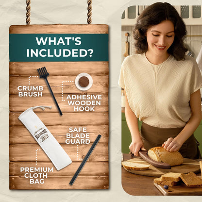 Bread Knife Package Slicer for Sourdough Bread, 16.5" Premium Wooden Bow Design, Premium Stainless Steel Serrated Saw, Cutter for cutting Loaf, Sandwich, Bagels, Homemade Bread & more - Birch