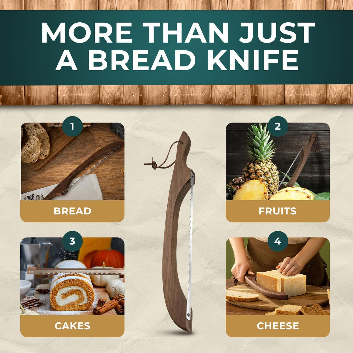 Bread Knife Package Slicer for Sourdough Bread, 16.5" Premium Wooden Bow Design, Premium Stainless Steel Serrated Saw, Cutter for cutting Loaf, Sandwich, Bagels, Homemade Bread & more - Birch