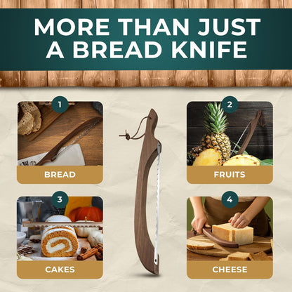 Bread Knife Package Slicer for Sourdough Bread, 16.5" Premium Wooden Bow Design, Premium Stainless Steel Serrated Saw, Cutter for cutting Loaf, Sandwich, Bagels, Homemade Bread & more - Birch