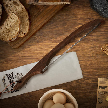 Bread Knife Package Slicer for Sourdough Bread, 16.5" Premium Wooden Bow Design, Premium Stainless Steel Serrated Saw, Cutter for cutting Loaf, Sandwich, Bagels, Homemade Bread & more - Birch