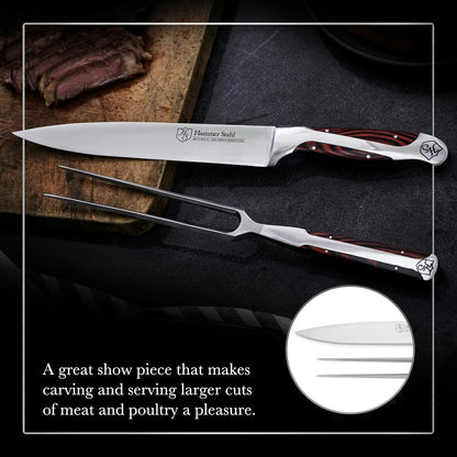 German Forged High Carbon Stainless Steel Carving Knife and Fork Set | Professional Meat Carving Set with Ergonomic Pakkawood Handle
