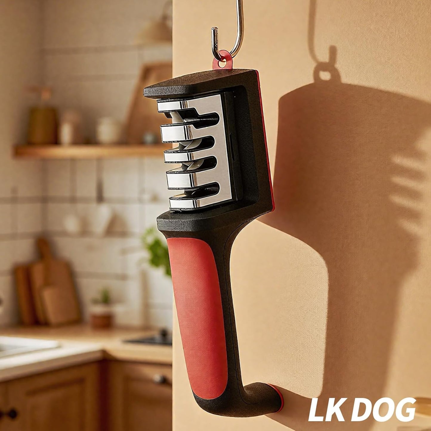 4-in-1 Kitchen Knife Sharpener, Professional Grade with Tungsten Steel and Ceramic Slots, Scissor Sharpening, Black/Red
