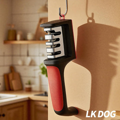 4-in-1 Kitchen Knife Sharpener, Professional Grade with Tungsten Steel and Ceramic Slots, Scissor Sharpening, Black/Red