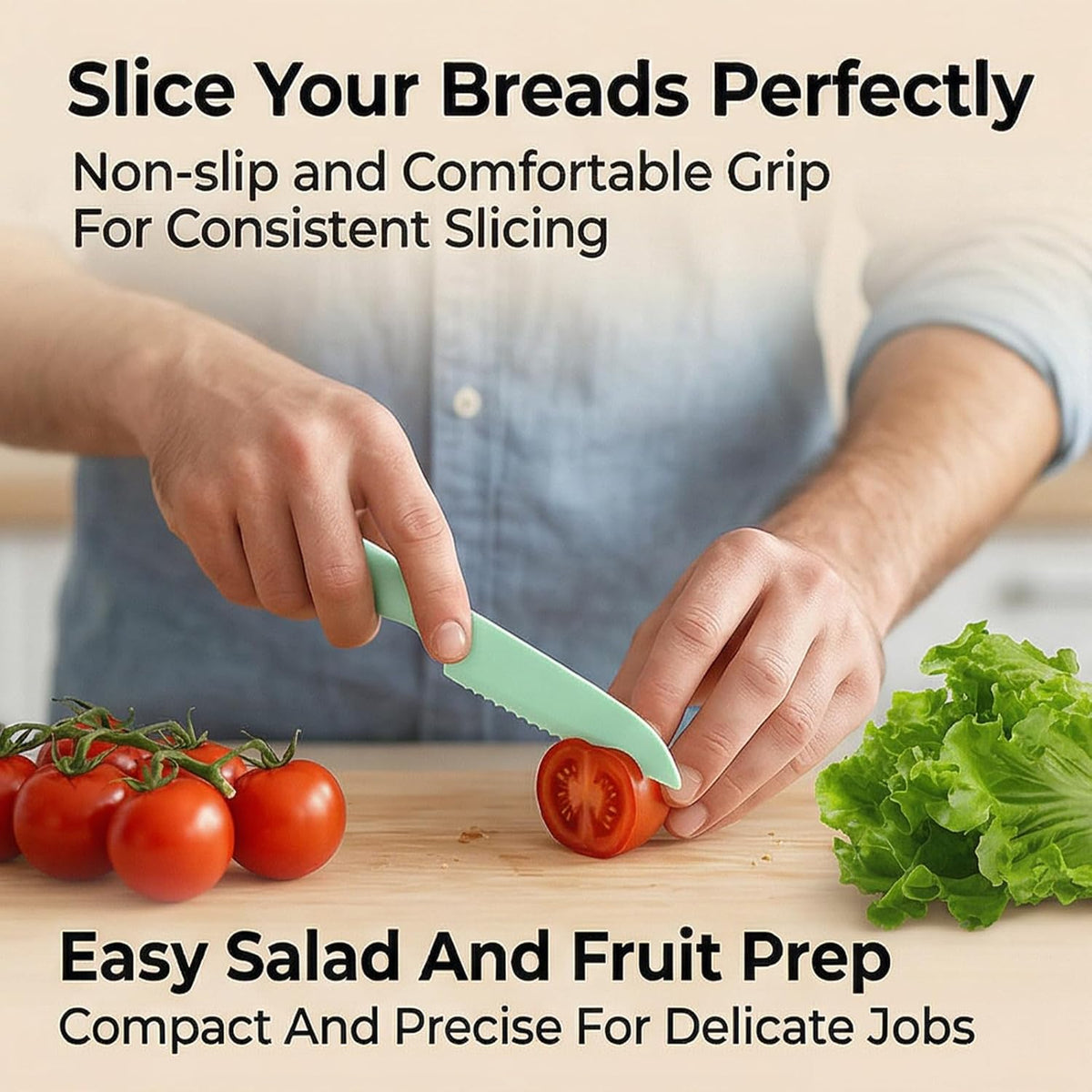 6 Pcs Lettuce Knife, 11/8.5 inch Plastic Cake Knifes to Prevent Browning Dishwasher Safe Kitchen Utensils Pastic Knife for Nonstick Pans (S/L Blue Green Pink)