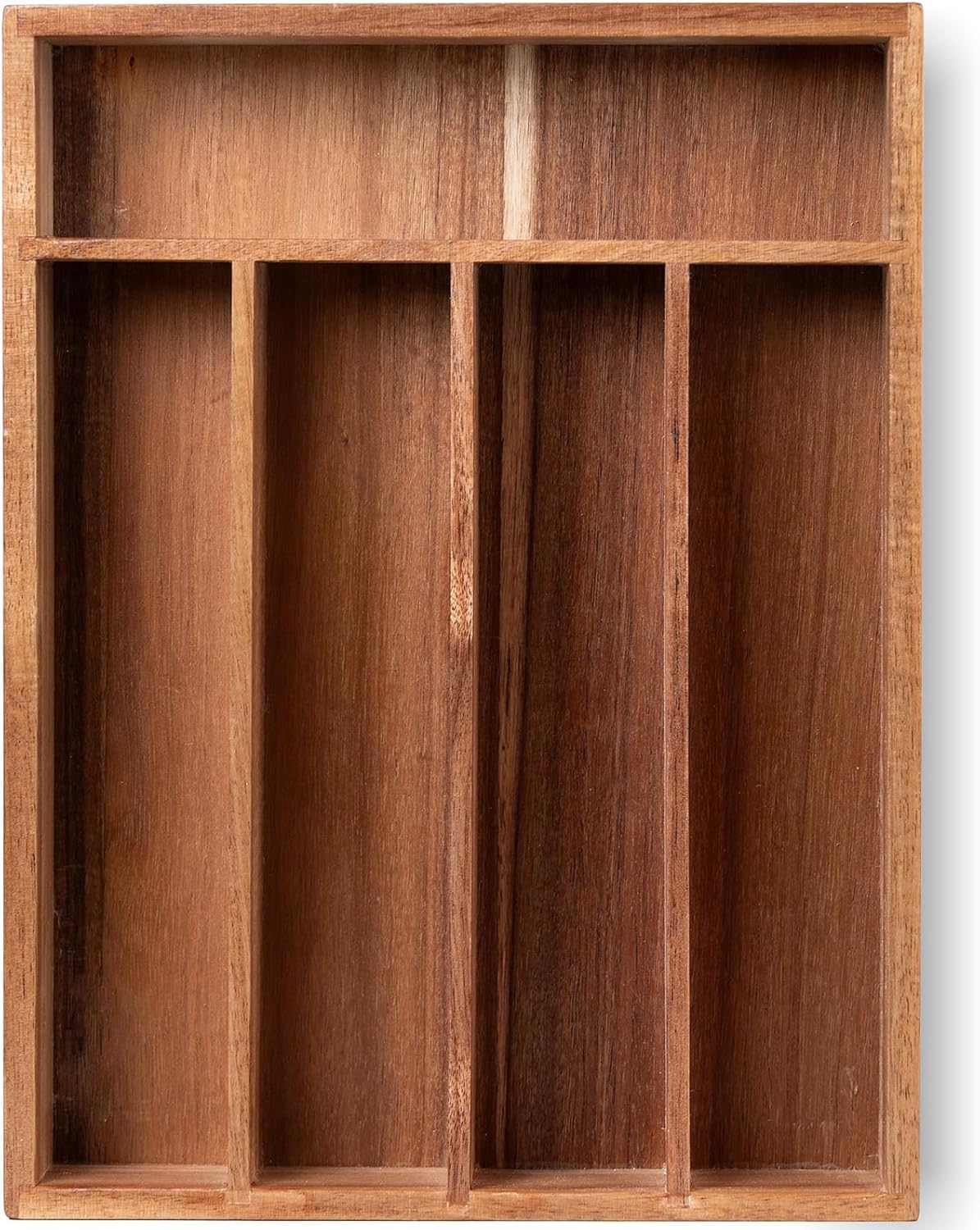 Silverware Organizer Acacia Wood Kitchen Drawer Organizer with 5 Slots Flatware Organizer Tray for Kitchen, Flatware, Utensils
