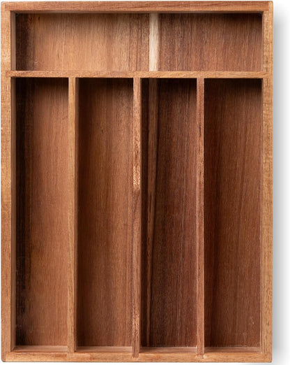 Silverware Organizer Acacia Wood Kitchen Drawer Organizer with 5 Slots Flatware Organizer Tray for Kitchen, Flatware, Utensils