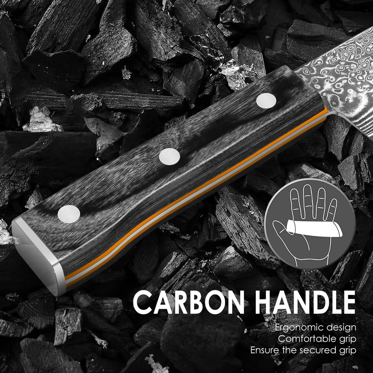 Damascus Chef Knife 8 Inch, Japanese Knife 10Cr15MOV Blade with Hand Forged Hammer Pattern Chef Knife, Hand forged VG-10 steel cooking knife, Ergonomic abalone shell G-10 handle with Gift Box