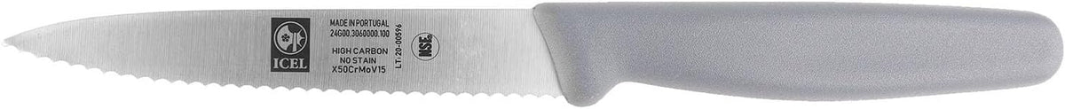 4 Inch Paring Knife, Serrated Edge - Point Tip - High Carbon German Stainless Steel Razor-Sharp Blade, Gray Handle