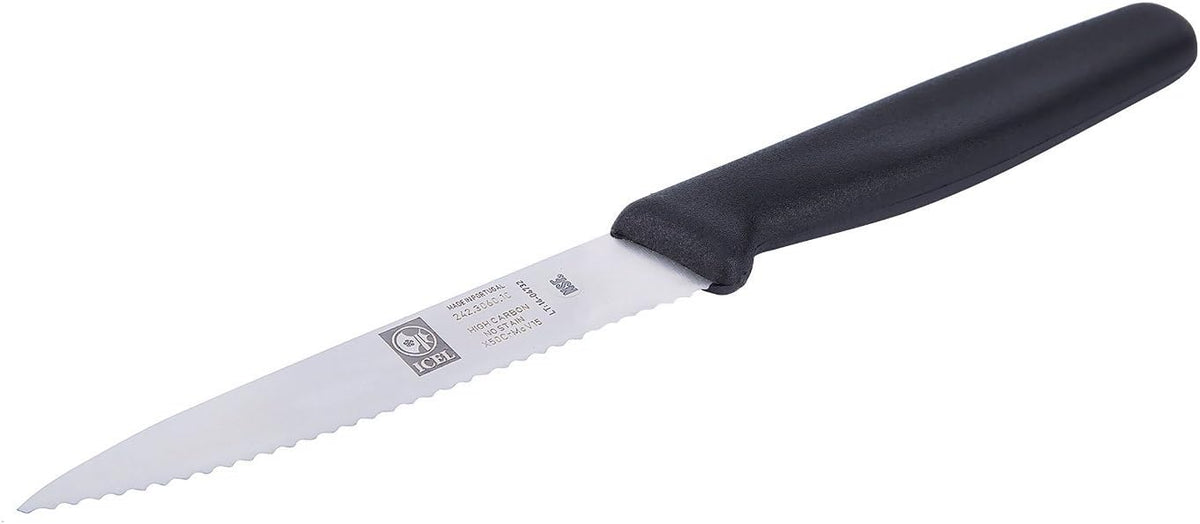 4 Inch Paring Knife, Serrated Edge - Point Tip - High Carbon German Stainless Steel Razor-Sharp Blade, Gray Handle