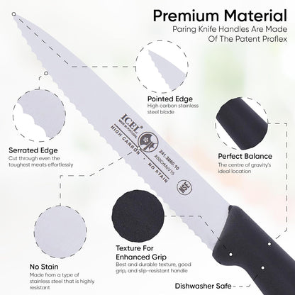 4 Inch Paring Knife, Serrated Edge - Point Tip - High Carbon German Stainless Steel Razor-Sharp Blade, Gray Handle