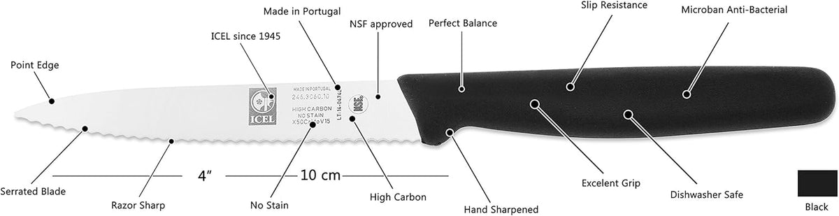 4 Inch Paring Knife, Serrated Edge - Point Tip - High Carbon German Stainless Steel Razor-Sharp Blade, Gray Handle