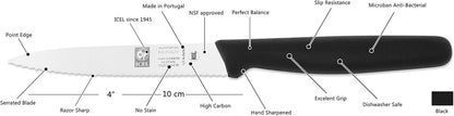 4 Inch Paring Knife, Serrated Edge - Point Tip - High Carbon German Stainless Steel Razor-Sharp Blade, Gray Handle