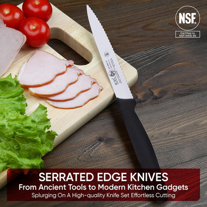 4 Inch Paring Knife, Serrated Edge - Point Tip - High Carbon German Stainless Steel Razor-Sharp Blade, Gray Handle