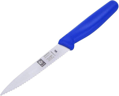 4 Inch Paring Knife, Serrated Edge - Point Tip - High Carbon German Stainless Steel Razor-Sharp Blade, Gray Handle