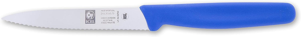 4 Inch Paring Knife, Serrated Edge - Point Tip - High Carbon German Stainless Steel Razor-Sharp Blade, Gray Handle