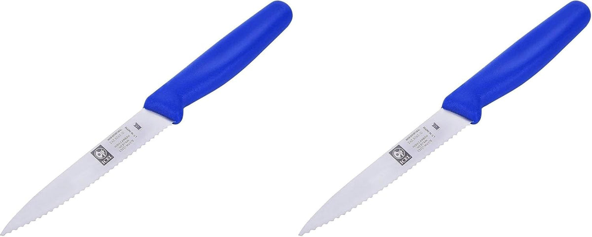 4 Inch Paring Knife, Serrated Edge - Point Tip - High Carbon German Stainless Steel Razor-Sharp Blade, Gray Handle