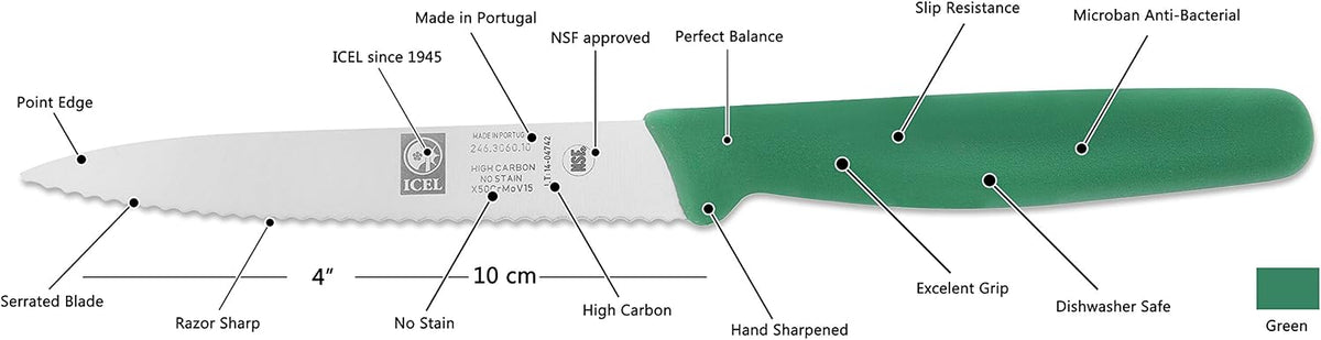 4 Inch Paring Knife, Serrated Edge - Point Tip - High Carbon German Stainless Steel Razor-Sharp Blade, Gray Handle