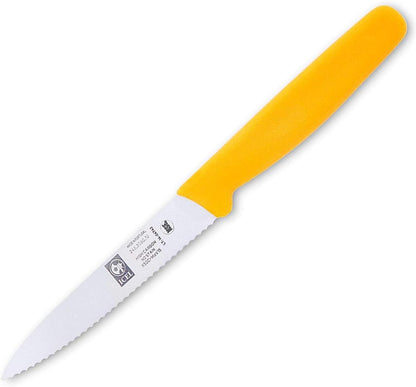 4 Inch Paring Knife, Serrated Edge - Point Tip - High Carbon German Stainless Steel Razor-Sharp Blade, Gray Handle